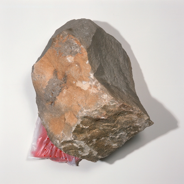 Gabriel Kuri
Heat and probability graphic, 2004
Rock, fabric, plastic bag - 80 x 60 x 50 cm.
immagini da GALLERIA FRANCO NOERO